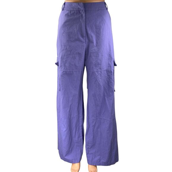 La Chocole Women's Purple High Waisted Wide Leg Trousers Cargo Pants Size 40 - Picture 1 of 5